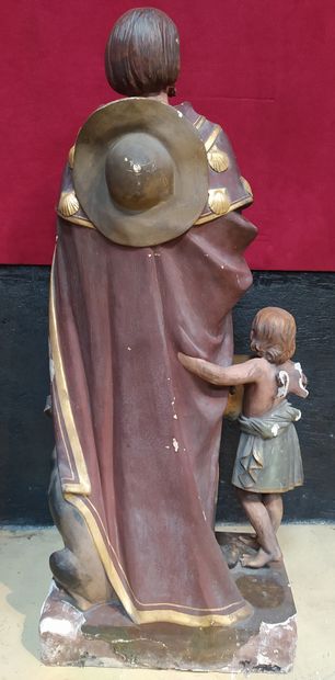 null GROUPE en plâtre polychrome représentant saint Jacques accompagné d'un enfant...