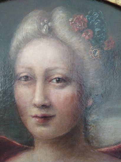 null ECOLE FRANCAISE vers 1680 Portrait de femme au manteau rouge Toile ovale 73...
