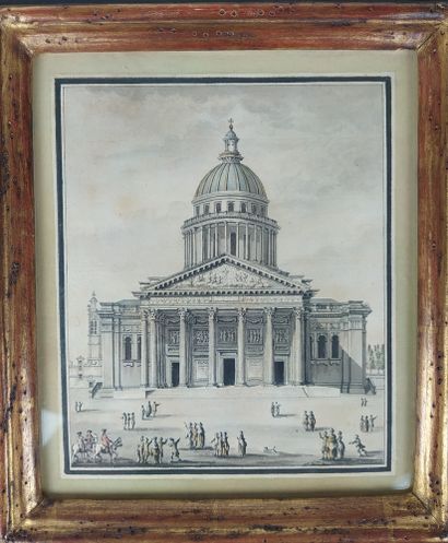 null ECOLE FRANÇAISE DU XVIIIe siècle Vue du Panthéon Lavis et aquarelle 20 x 17...