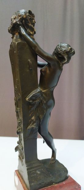 null After CLODION Sacrifice to Priape Bronze with brown shaded patina Red marble...