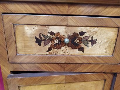 null Pair of truncated cone-shaped veneer and floral inlay cabinets opening with...