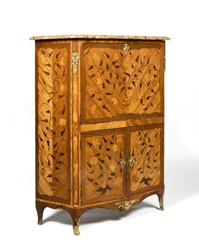 null SECRETARY with curved sides, made of veneer and marquetry with floral decoration,...