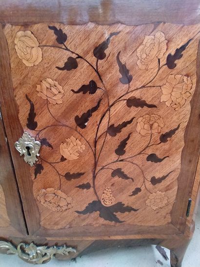 null SECRETARY with curved sides, made of veneer and marquetry with floral decoration,...