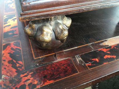  CABINET in tortoiseshell, rosewood and bone veneer opening to twelve drawers and...