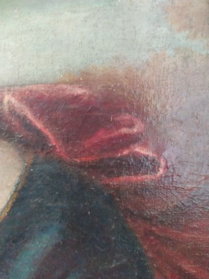 null ECOLE FRANCAISE vers 1680 Portrait de femme au manteau rouge Toile ovale 73...