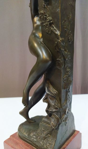 null After CLODION Sacrifice to Priape Bronze with brown shaded patina Red marble...