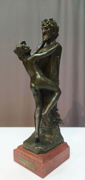 null After CLODION Sacrifice to Priape Bronze with brown shaded patina Red marble...