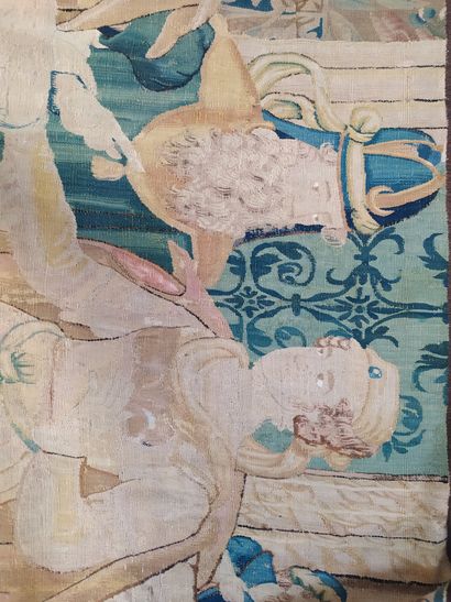 null FLANDRES Rare panneau de tapisserie d'Audenarde en laine et soie appartenant...
