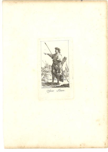 null LOT OF TWO ENGRAVINGS: 1) Tatar officer. Engraved by Jean Baptiste Leprince,...