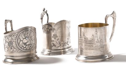 3 GLASS HOLDERS 
Silver, chased 
Marks: 875...