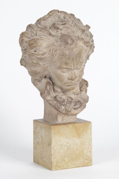 null Fernand CIAN (c.1886-1954) « Buste Beethoven » Epreuve en terre cuite sur socle...