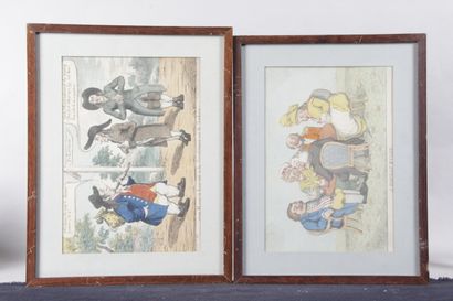 null SUITE DE QUATRE LITHOGRAPHIES ANGLAISES aquarellées d’époque début XIXe siècle...