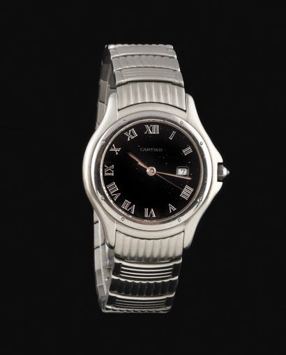 null CARTIER Cougar GM. Ref : 987904C-010312. Circa 1990. Steel bracelet watch with...