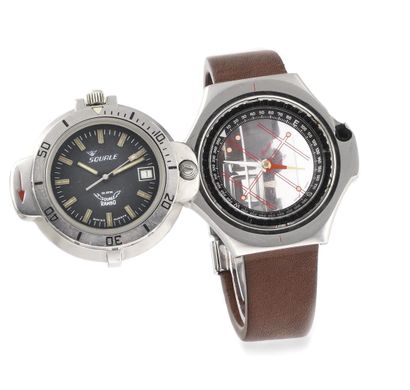 SQUALE Rambo About 1990. Brushed steel wristwatch,...