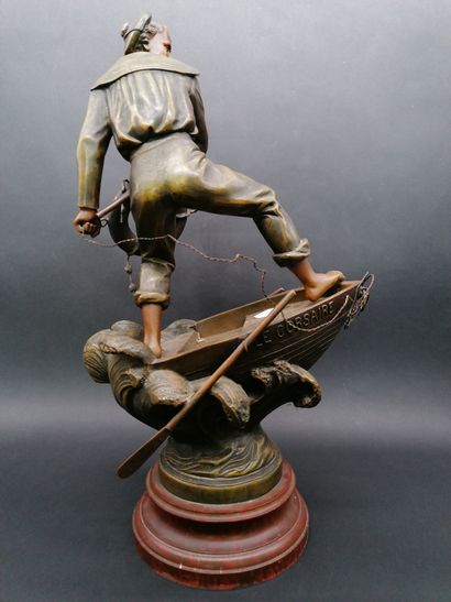 L. RAPHAEL BOARDING

Subject in patinated regula 

On a wooden base painted in imitation...