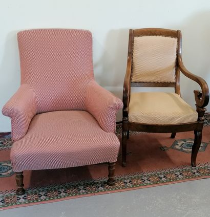 null A set of TWO CHAIRS

A napoleon III armchair nicely covered 

A desk chair with...