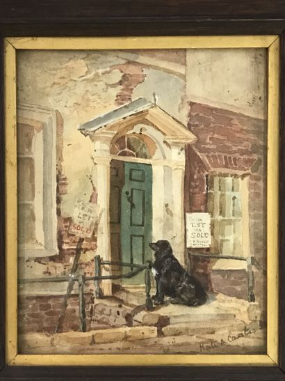 Kate A. COATES (XIXème siècle) Kate A. COATES (19th century)

Dog in front of a door

Watercolor

Signed...