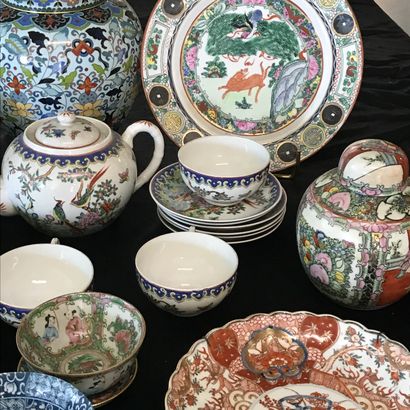 null CHINE 

Lot de porcelaines asiatiques comprenant assiettes, service à thé, pots...