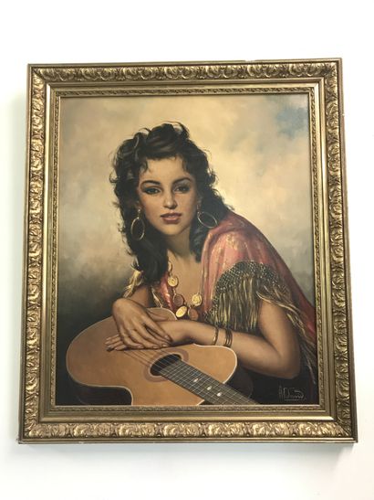 null André DAVID (XIX-XX)

The gypsy with a guitar

Oil on canvas

Gilded wood frame....