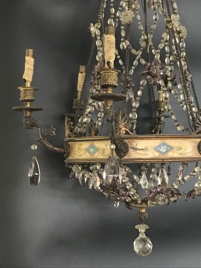 null 
NICE CHANDELIER WITH PENDANTS




A six lights ormolu chandelier with goat...