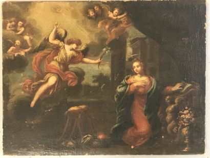 null 18th century FRENCH SCHOOL

Annunciation 

Oil on canvas 

Old lining, restorations,...