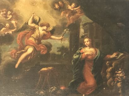 null 18th century FRENCH SCHOOL

Annunciation 

Oil on canvas 

Old lining, restorations,...