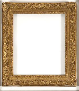 null A SET OF THREE FRAMES in carved and gilded wood decorated with staples and foliage....