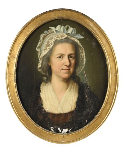 null * ECOLE SUISSE VERS 1790 Portrait de dame au bonnet de dentelle, portrait d’homme...