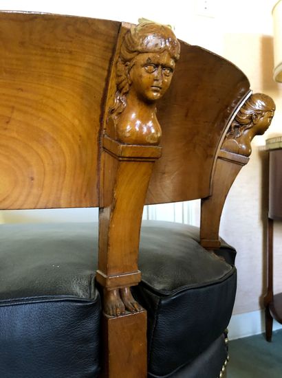 null Cherry wood desk chair with a gondola back and openwork decorated with four...