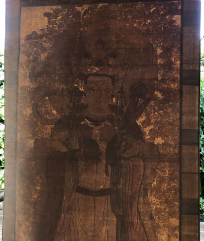 null CHINE 															 ROULEAU peint sur soie représentant une divinité bouddhiste...