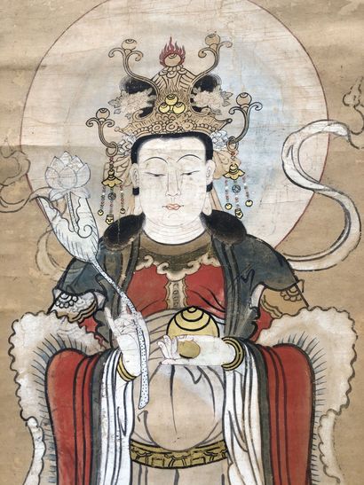 null CHINA Painted scroll on silk representing a Buddhist deity 19th century 107...