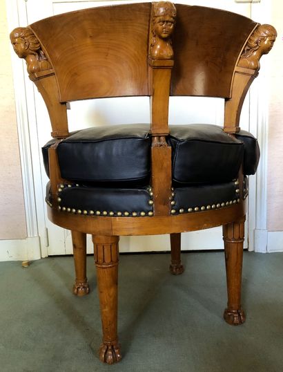 null Cherry wood desk chair with a gondola back and openwork decorated with four...