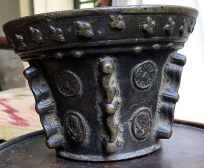 Bronze mortar without its pestle and with...