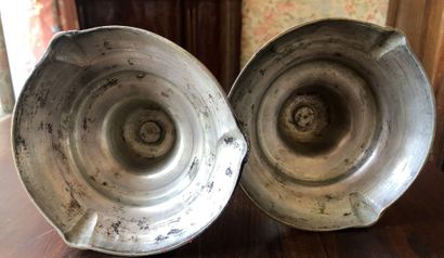 null Pair of silver plated bronze CANDLES. 18th century H. 26 cm- Diameter of the...