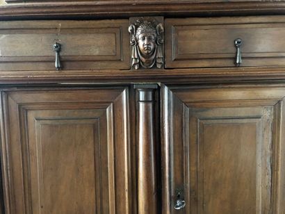 null TWO BODY KITCHEN in moulded and carved walnut opening with two doors in the...