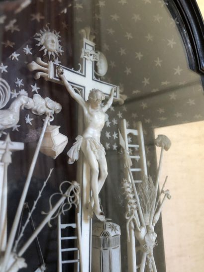 null CALVAIRE in ivory in its blackened frame representing Christ on the cross, the...