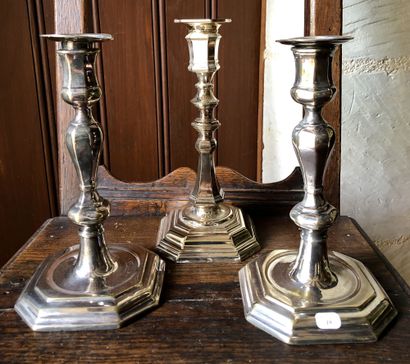 Three silver-plated metal CANDLES, one pair....