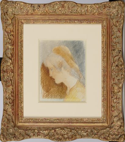 null MARIE LAURENCIN (1883-1956) Jeune fille au foulard, 1930 Crayon bleu et encre...