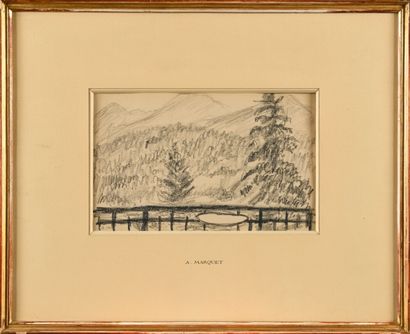 null ALBERT MARQUET (1875-1947) Landscape with a barrier Charcoal drawing Signed...