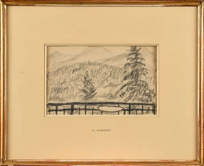 null ALBERT MARQUET (1875-1947) Paysage à la barrière Dessin au fusain Signé des...