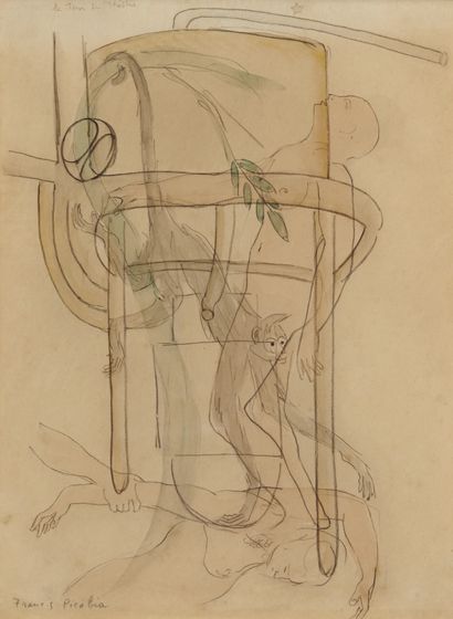 null FRANCIS PICABIA (1879-1953) La tour du théâtre, circa 1931 Aquarelle Signé en...