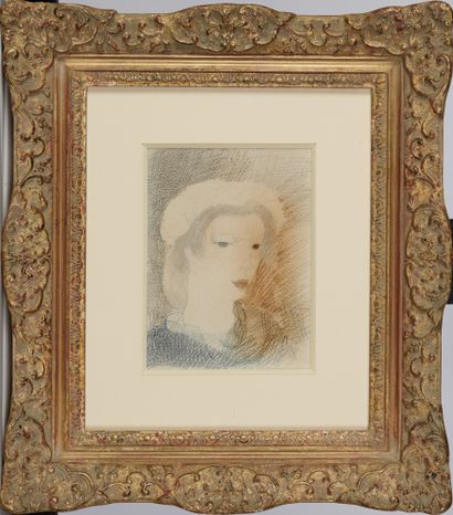 null MARIE LAURENCIN (1883-1956) Jeune fille au bonnet, 1930 Crayons de couleur et...