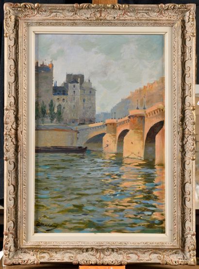 null PAUL MADELINE (1863-1920) Paris, la Seine, le Pont-Neuf Huile sur toile Signé...