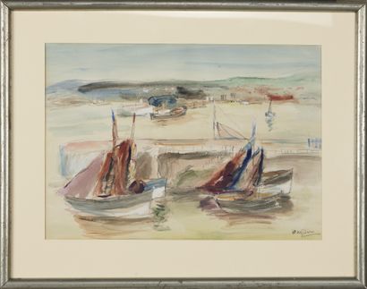 null HENRI HAYDEN (1883-1970) Le port Gouache Signé en bas à droite 30 x 43 cm