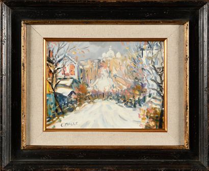 null CHARLES MALLE (NE EN 1935) Paris, Montmartre sous la neige Huile sur panneau...