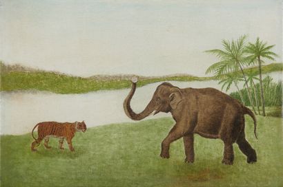ANDRE BAUCHANT (1873-1958) Tigre et éléphant,...