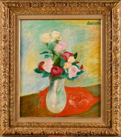 null ANDRÉ LANSKOY (1902-1976) Bouquet de roses Huile sur toile Signé ‘Lanskoy’ (en...