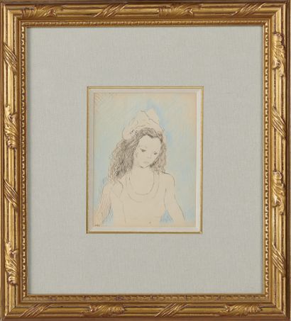 null MARIE LAURENCIN (1883-1956) Jeune fille au chapeau Crayon bleu et encre de Chine...