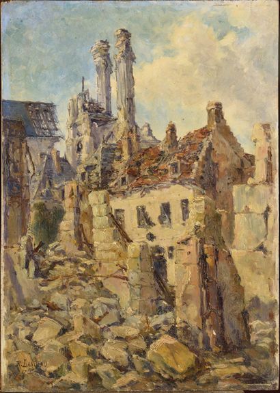 null Remy E. LANDEAU (1859-1934) Les ruines Oil on panel, signed lower left and dated...