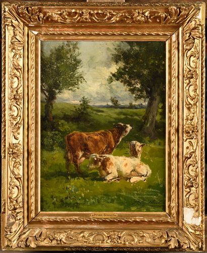 null Juliette PEYROL-BONHEUR (1830-1891) Vaches au pré Oil on canvas Signed lower...